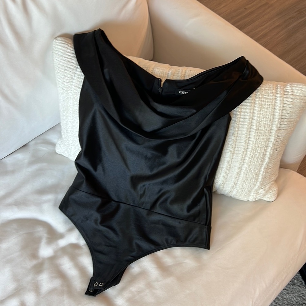 XS Strapless Black Off the Shoulder Silk Bodysuit NWT